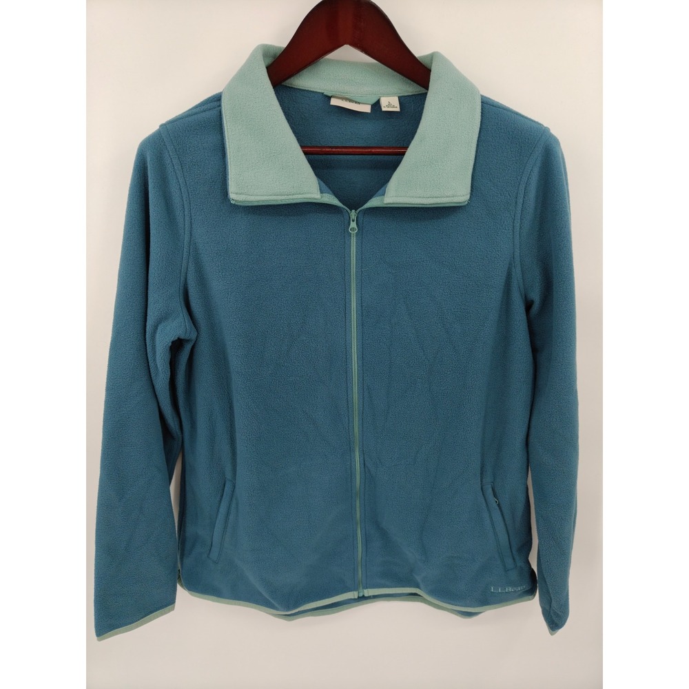 LL Bean Womens Full Zip Fleece Jacket Teal Green Style 518458 Size Large